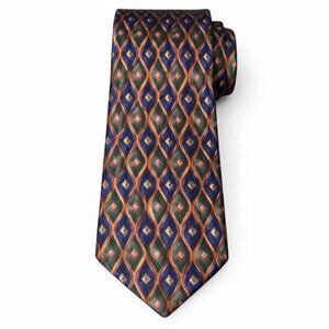 Ryan Lonnigan Vintage Silk Tie Made in USA Navy Green Geometric Diamond Necktie